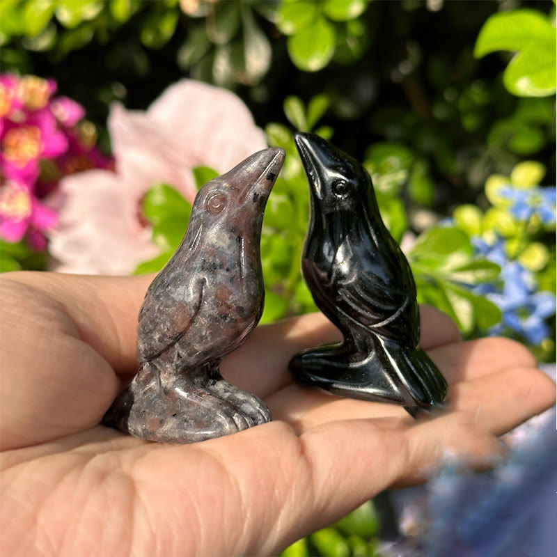 Olivenorma Natural Obsidian Yooperlite Raven Figurine Gemstone Decoration