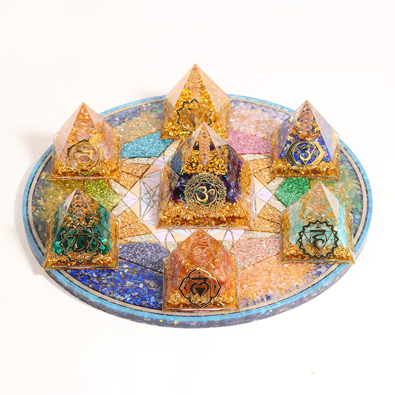 Olivenorma Natural Crystal Chakra Orgone Pyramids Base Crystal Array