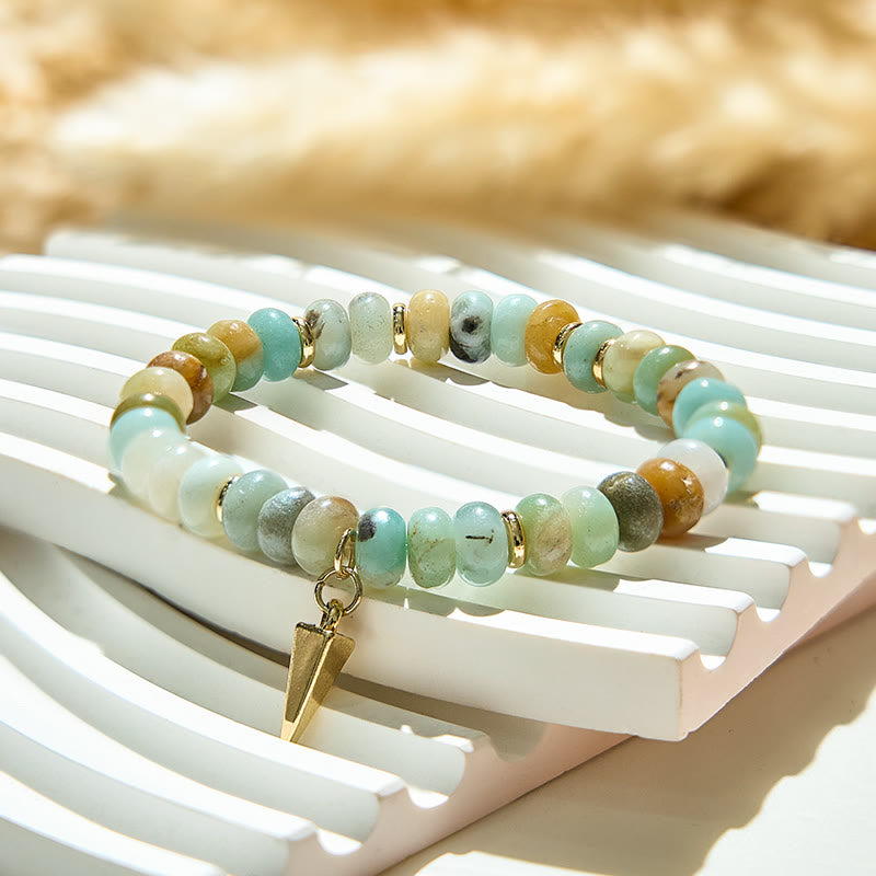 Olivenorma Amazonite Roller Beads Triangular Pendant Bracelet