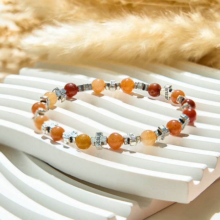 Olivenorma Sun Stone Sandstone Metal Cross Beads Bracelet - image 4