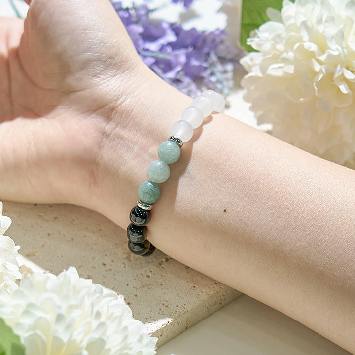 Olivenorma Clear Crystal Amazonite Obsidian Beads Bracelet