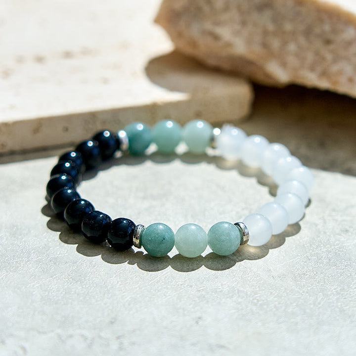 Olivenorma Clear Crystal Amazonite Obsidian Beads Bracelet