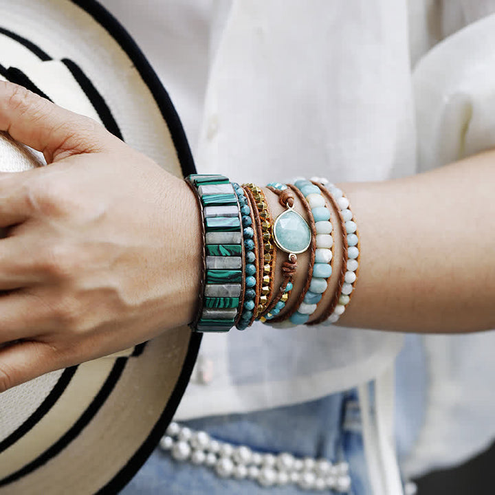 Olivenorma Malachite Labradorite Emperor Stone Beads Wrap Bracelet