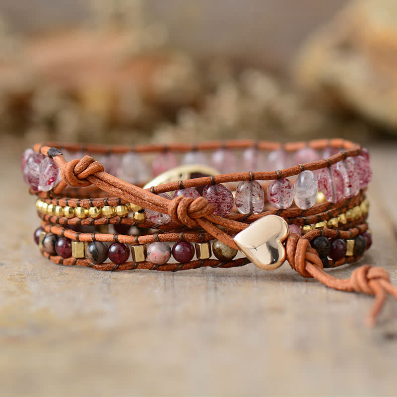 Olivenorma Natural Strawberry Quartz Rhodonite Wrap Bracelet