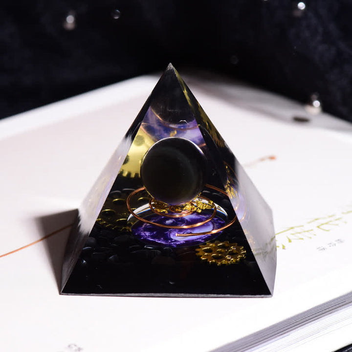 Olivenorma Obsidian Metal Coil Gear Orgone Pyramid