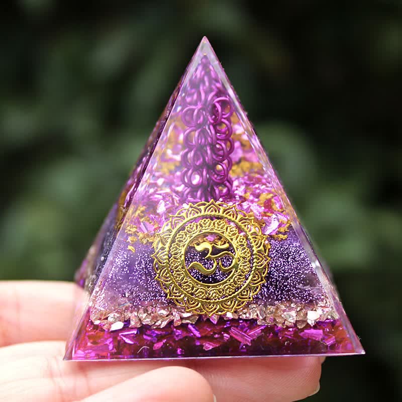 Olivenorma Amethyst Stone Metal Wire Om Symbol Orgone Pyramid