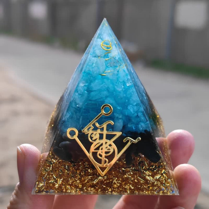 Olivenorma Natural Aquamarine Obsidian Orgone Pyramid