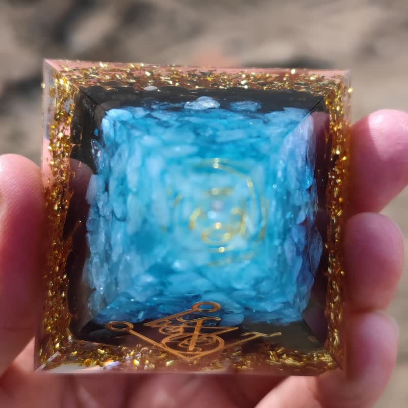 Olivenorma Natural Aquamarine Obsidian Orgone Pyramid