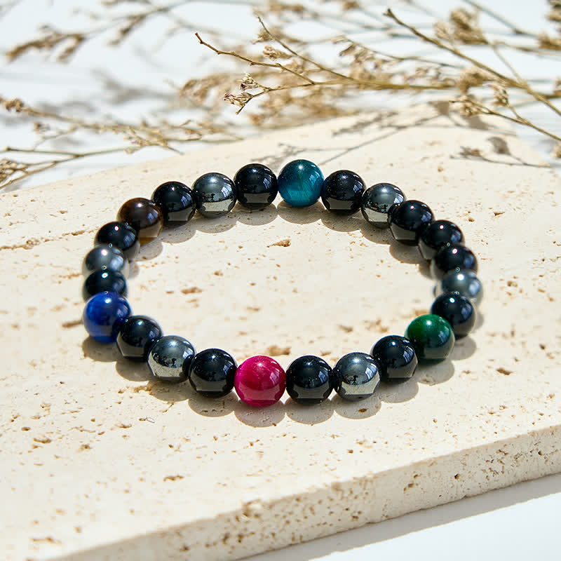 Olivenorma Multicolor Tiger Eye Obsidian Hematite Beaded Bracelet