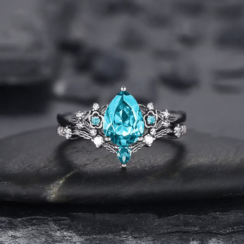 FREE Today: 2 Pcs Floral Alexandrite Black Engagement Ring Set - image 8
