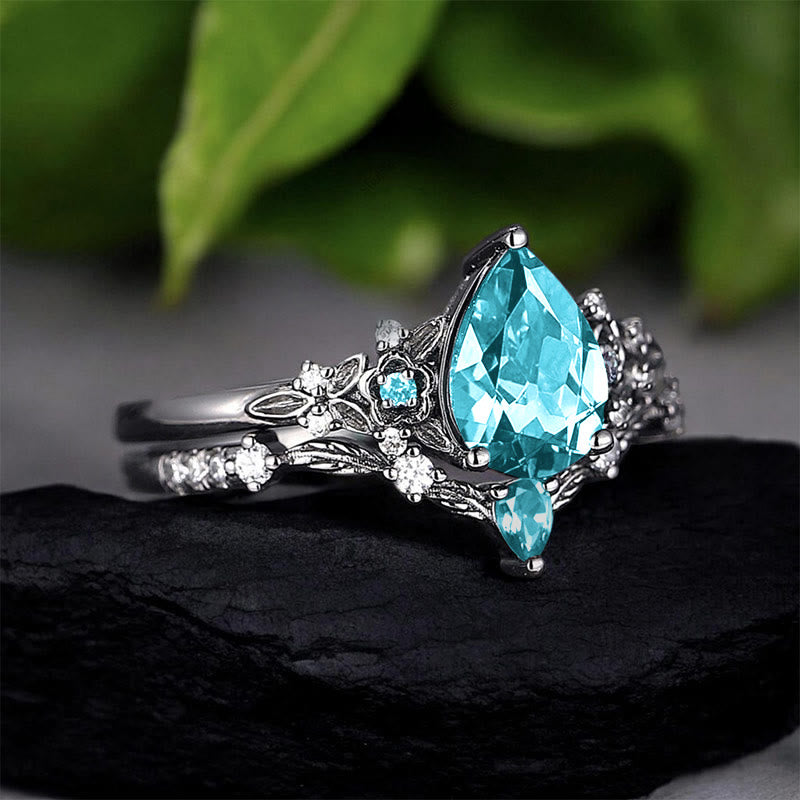 FREE Today: 2 Pcs Floral Alexandrite Black Engagement Ring Set - image 6