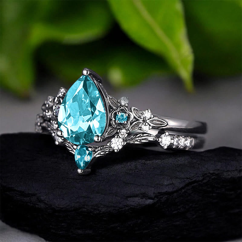 FREE Today: 2 Pcs Floral Alexandrite Black Engagement Ring Set - image 7