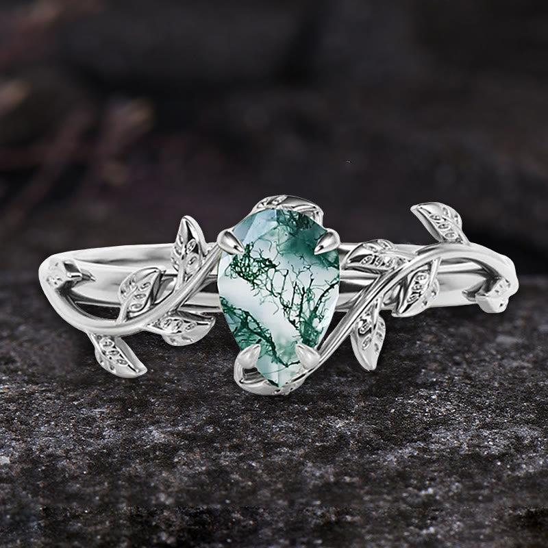 FREE Today: Pear Cut Moss Agate Twisted Leaf Engagement Ring - US 10 - image 0