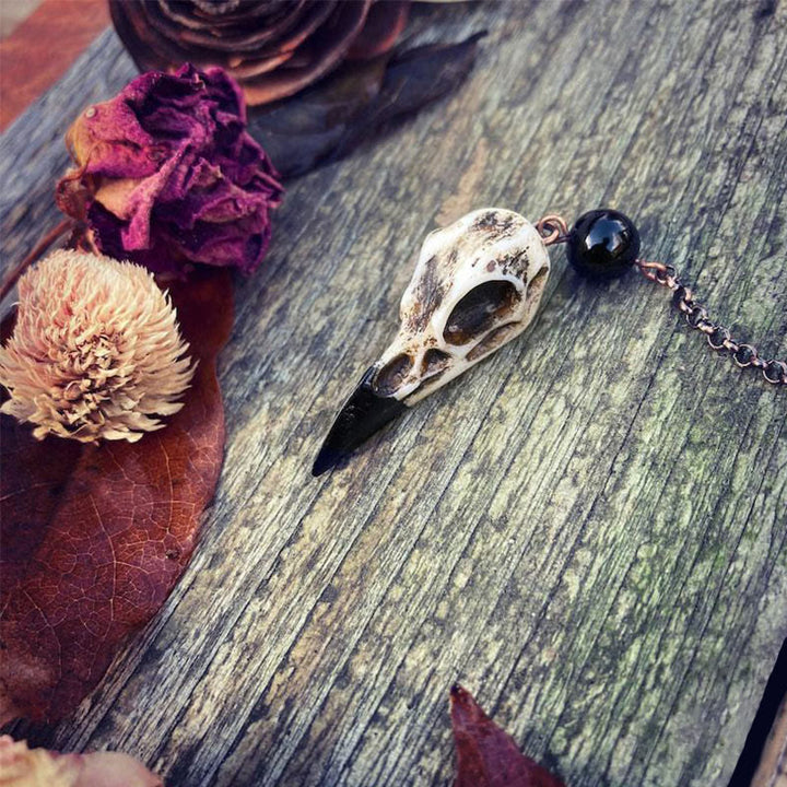 Olivenorma Viking Raven Skull Figurine Natural Obsidian Pendulum - image 6
