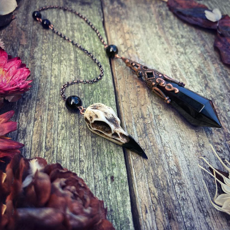 Olivenorma Viking Raven Skull Figurine Natural Obsidian Pendulum - Obsidian - image 1
