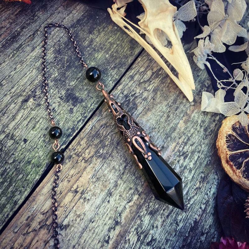 Olivenorma Viking Raven Skull Figurine Natural Obsidian Pendulum - image 5