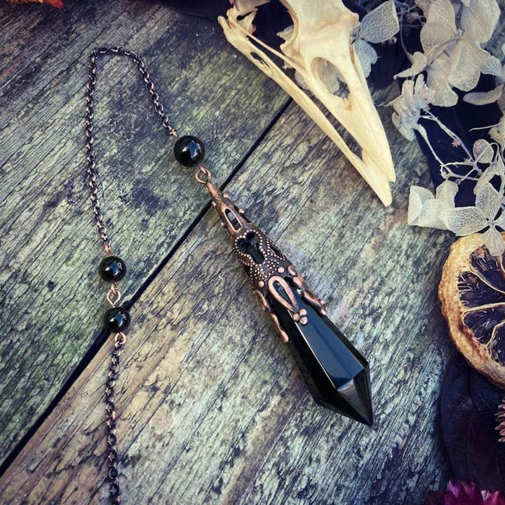Olivenorma Viking Raven Skull Figurine Natural Obsidian Pendulum - image 5