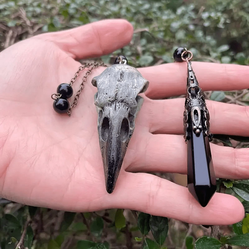 Olivenorma Viking Raven Skull Figurine Natural Obsidian Pendulum - image 2