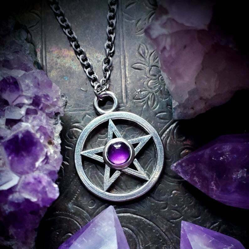 Olivenorma Gothic Pentagram Amethyst Healing Necklace - Amethyst - image 0