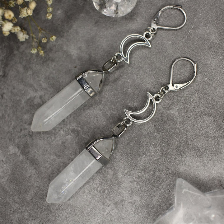 Olivenorma Witch Hexagonal Prism Natural Crystal Dangle Earrings