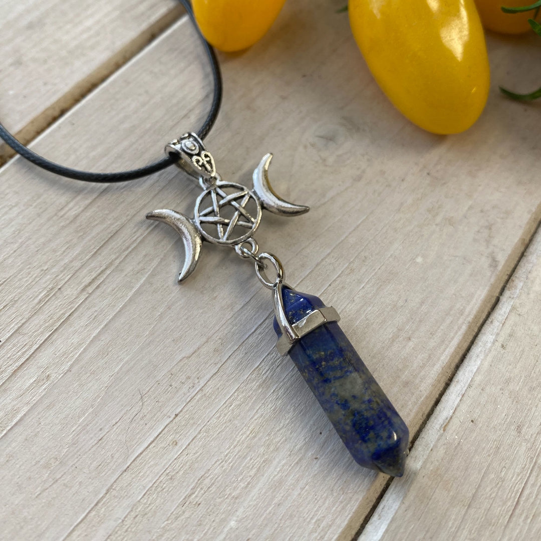 Olivenorma Triple Moon Pentagram Lapis Lazuli Healing Necklace