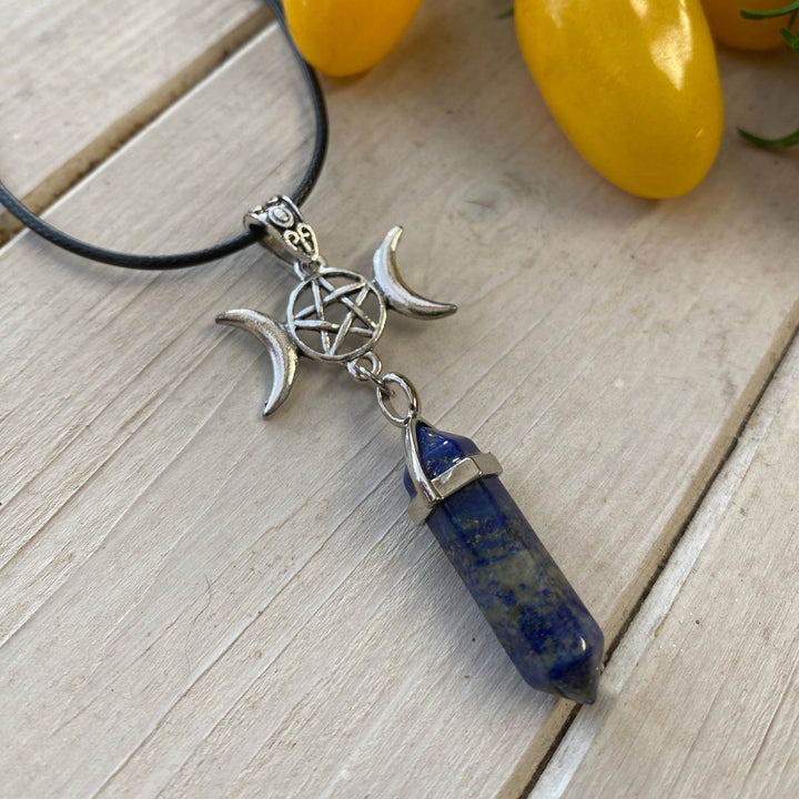Olivenorma Triple Moon Pentagram Lapis Lazuli Healing Necklace