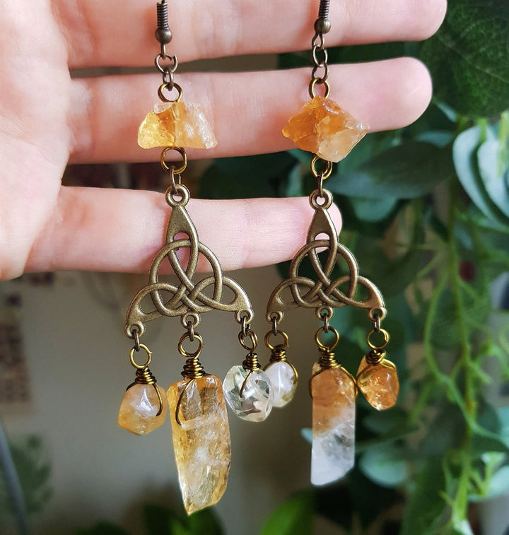 Olivenorma Mysterious Trinity Knot Raw Citrine Dangle Earrings