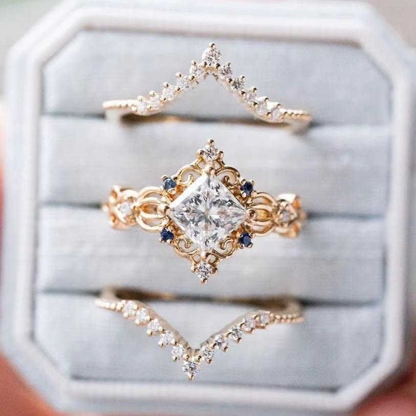 FREE Today: 3 Pcs Rose Gold Moissanite Floral Wedding Ring Set - US 11 - 3 Pcs#Gold - image 10