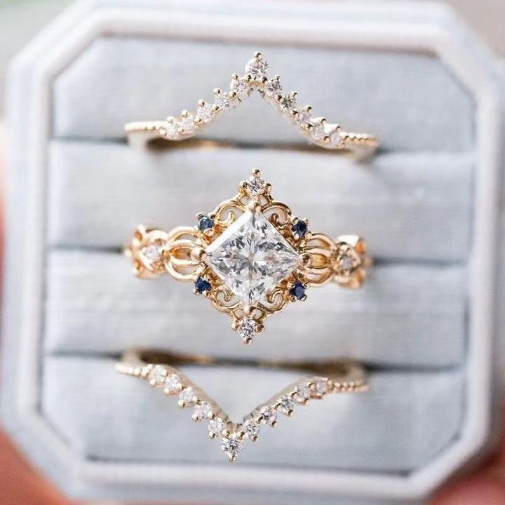 FREE Today: 3 Pcs Rose Gold Moissanite Floral Wedding Ring Set - US 11 - 3 Pcs#Gold - image 10