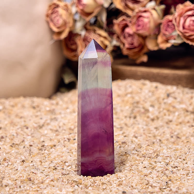 Olivenorma Natural Purple Fluorite Prismatic Healing Crystal Wands Tower