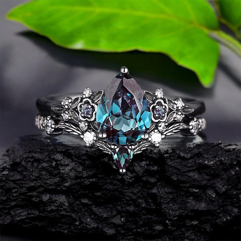 FREE Today: 2 Pcs Floral Alexandrite Black Engagement Ring Set - US 10 - Alexandrite - image 0