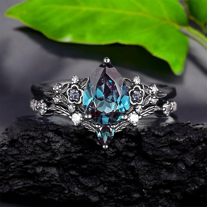 FREE Today: 2 Pcs Floral Alexandrite Black Engagement Ring Set - US 10 - Alexandrite - image 0