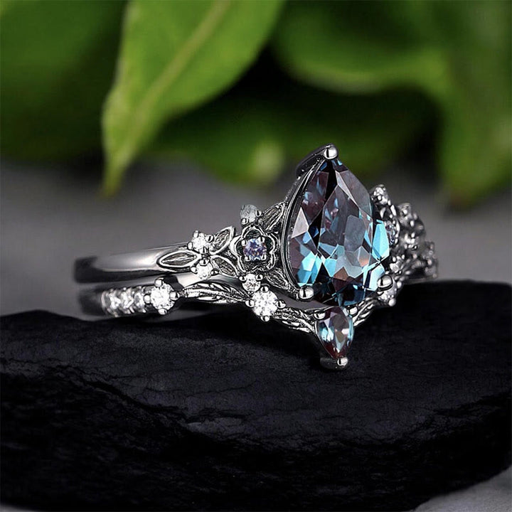 FREE Today: 2 Pcs Floral Alexandrite Black Engagement Ring Set - image 2