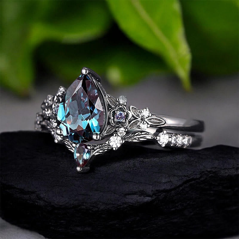 FREE Today: 2 Pcs Floral Alexandrite Black Engagement Ring Set - image 1
