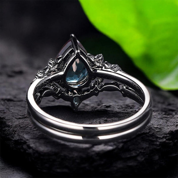 FREE Today: 2 Pcs Floral Alexandrite Black Engagement Ring Set - image 3