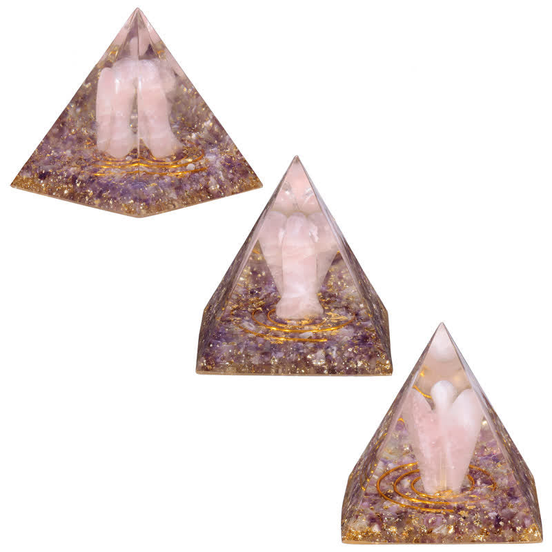 Olivenorma 5cm Natural Crystal Angel Carving Orgone Pyramid