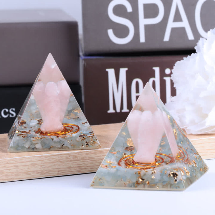 Olivenorma 5cm Natural Crystal Angel Carving Orgone Pyramid