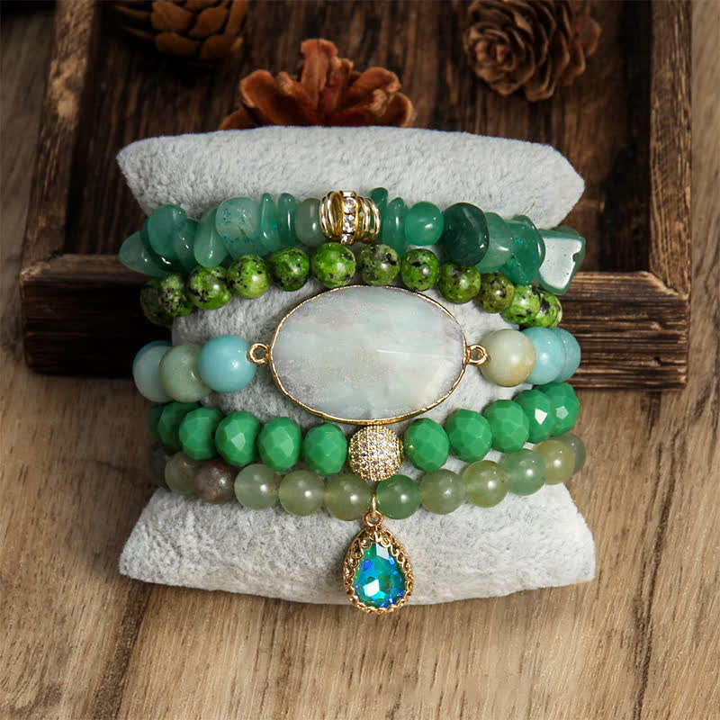 Olivenorma Natural Crystal 5-layer Beaded Bracelet Set