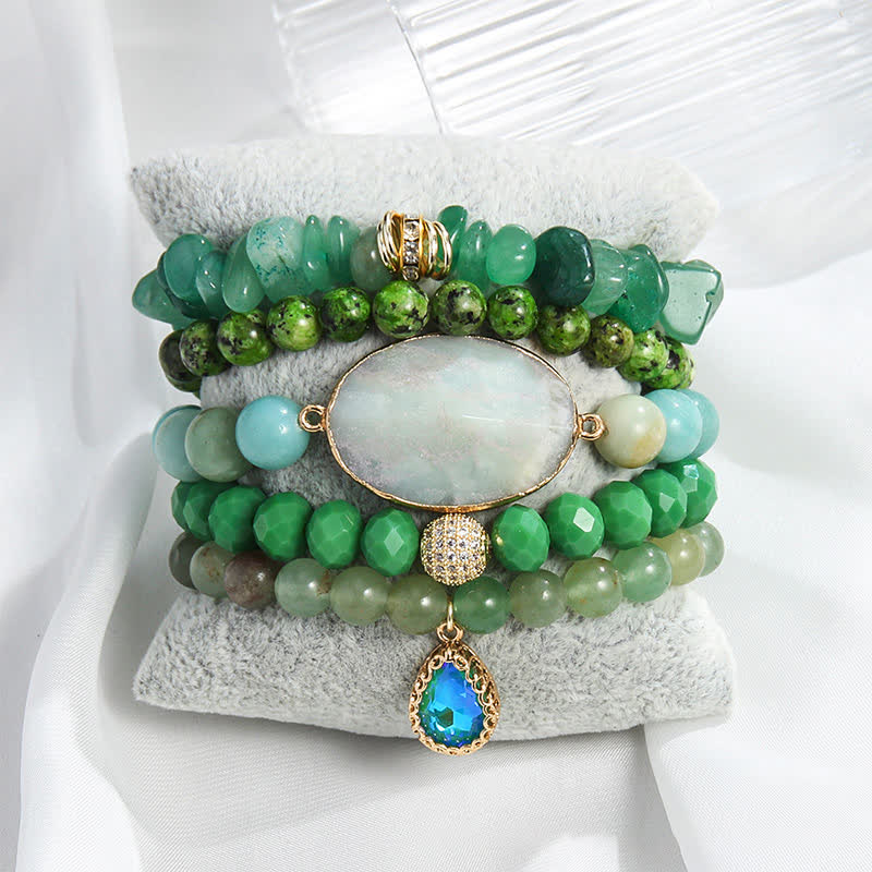 Olivenorma Natural Crystal 5-layer Beaded Bracelet Set