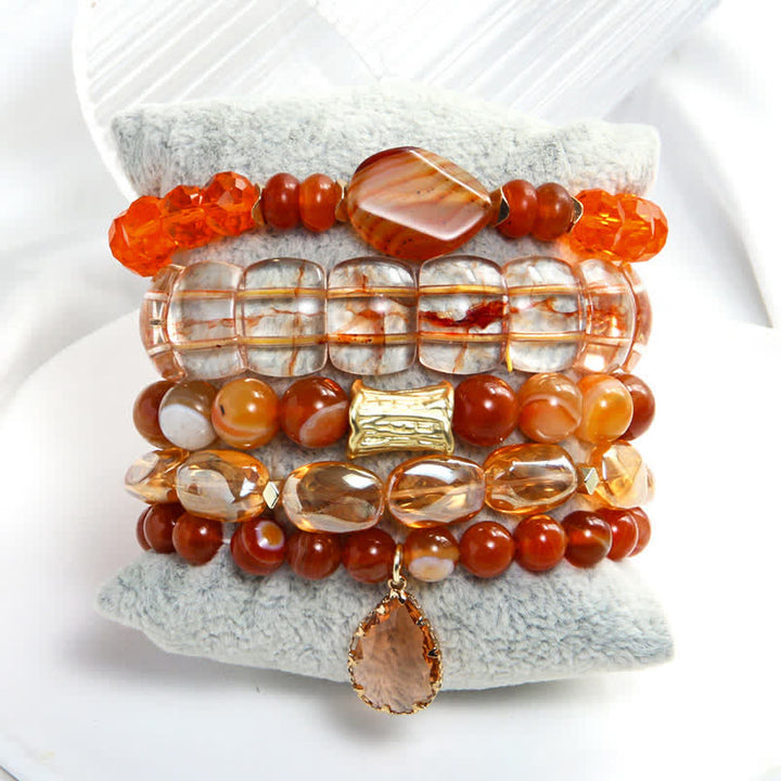 Olivenorma 5-layer Beaded Water Drop Pendant Bracelet Set