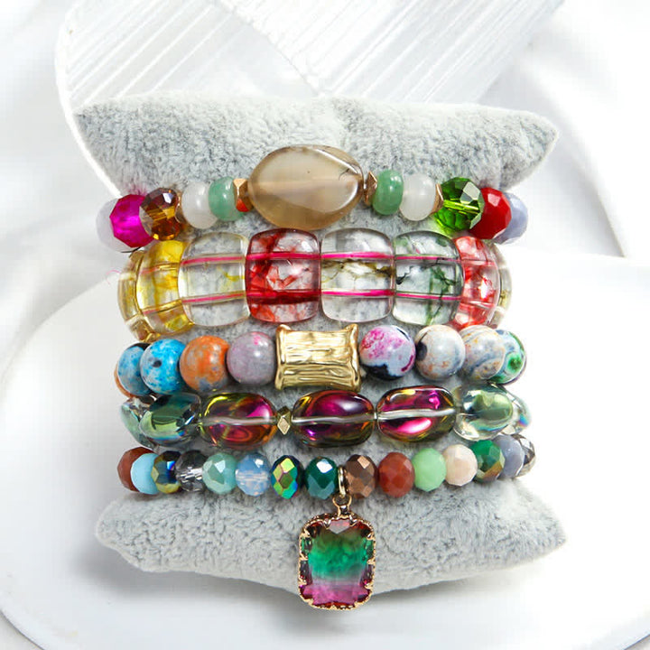 Olivenorma 5-layer Beaded Water Drop Pendant Bracelet Set