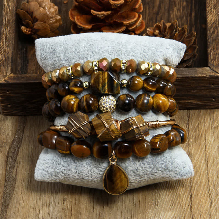 Olivenorma Tiger Eye 5-layer Beaded Bracelet Set