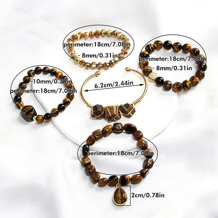 Olivenorma Tiger Eye 5-layer Beaded Bracelet Set