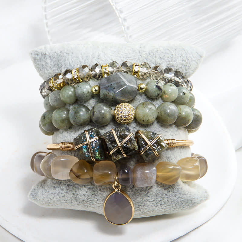 Olivenorma Tiger Eye 5-layer Beaded Bracelet Set