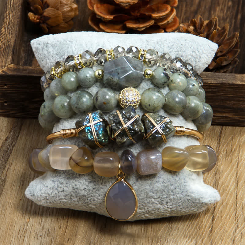 Olivenorma Tiger Eye 5-layer Beaded Bracelet Set