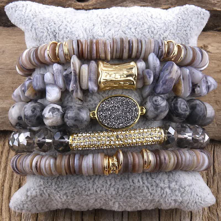 Olivenorma Crystal Roller Beads 5 layer Beaded Bracelet Set