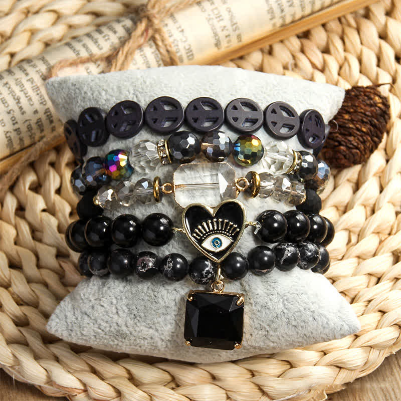 Olivenorma Evil Eye Pendant 5 Layer Beaded Bracelet Set