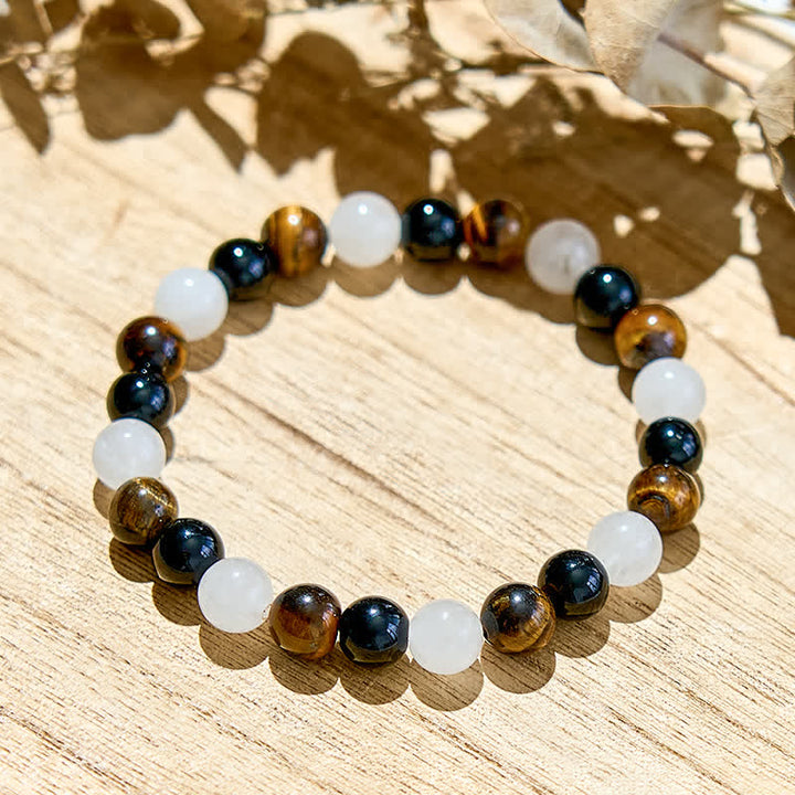 Olivenorma Tiger Eye Obsidian Clear Crystal Bead Bracelet