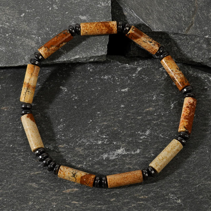 Olivenorma Long Strip Clear Crysta Picture Jasper Bead Bracelet