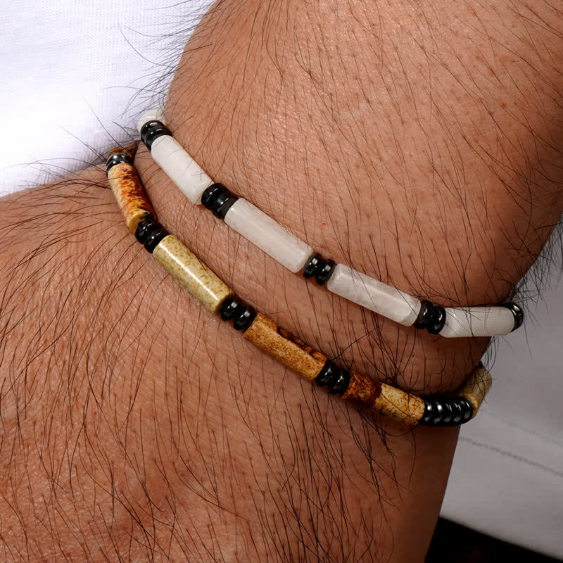 Olivenorma Long Strip Clear Crysta Picture Jasper Bead Bracelet